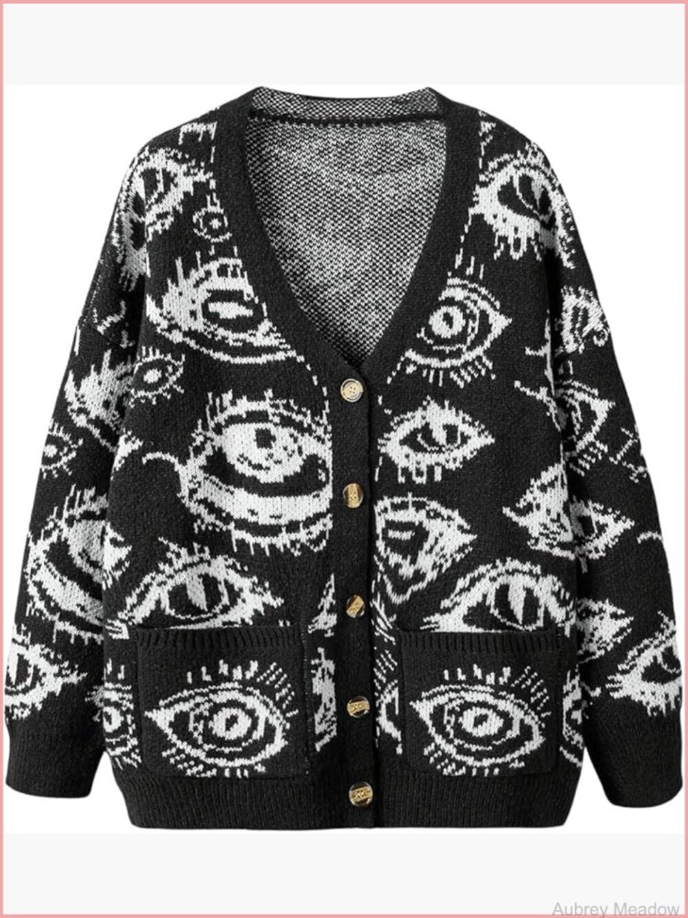 Button Front Eye Print Cardigan Grunge Punk Sweater